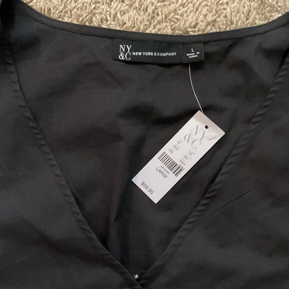 New York & Co Black V Neck Corset Peplum Cotton Poplin Top, Size Large, NWT - Picture 4 of 7